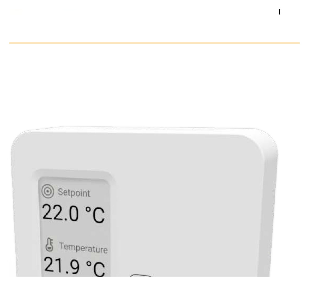 Elsys ERS Interact Lite Comfort: E-Paper-Display zeigt Sollwert 22.0 °C, gemessene Temperatur 21.9 °C und Luftfeuchtigkeit, daneben die beiden Tasten Plus und Minus