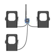 Milesight CT303 LoRaWAN Stromsensor: Sendeteil mit drei schwarzen Klappwandlern für drei Phasen