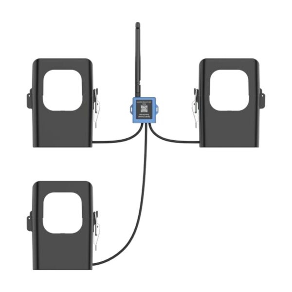 Milesight CT303 LoRaWAN Stromsensor: Sendeteil mit drei schwarzen Klappwandlern für drei Phasen