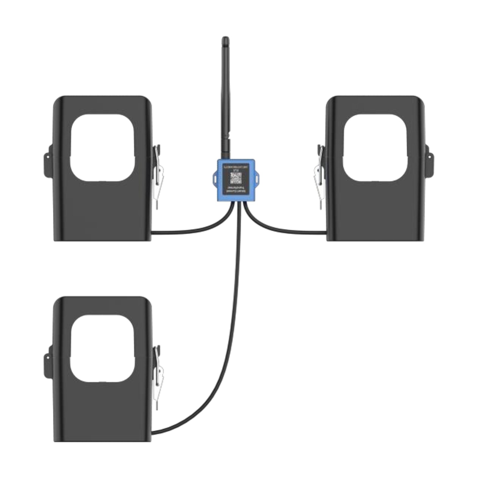 Milesight CT303 LoRaWAN Stromsensor: Sendeteil mit drei schwarzen Klappwandlern für drei Phasen