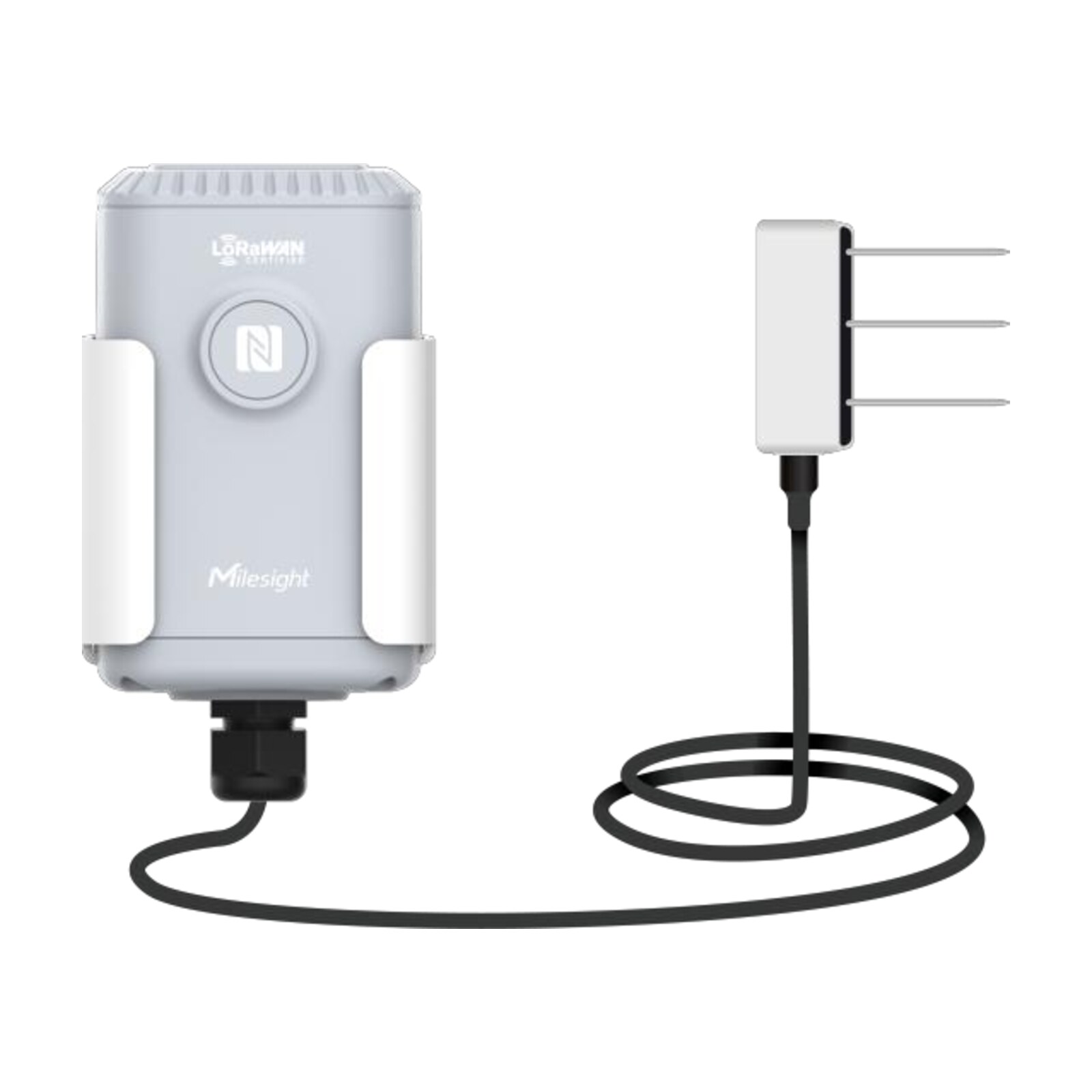 Milesight EM500-SMTC LoRaWAN Bodensensor: Funkteil mit Kabel und Bodensonde für Feuchte, Temperatur und Leitfähigkeit