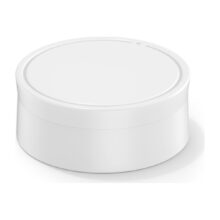 Minew E7 BLE Beacon, weisses rundes Gehaeuse mit Drehverschluss fuer den Batteriewechsel